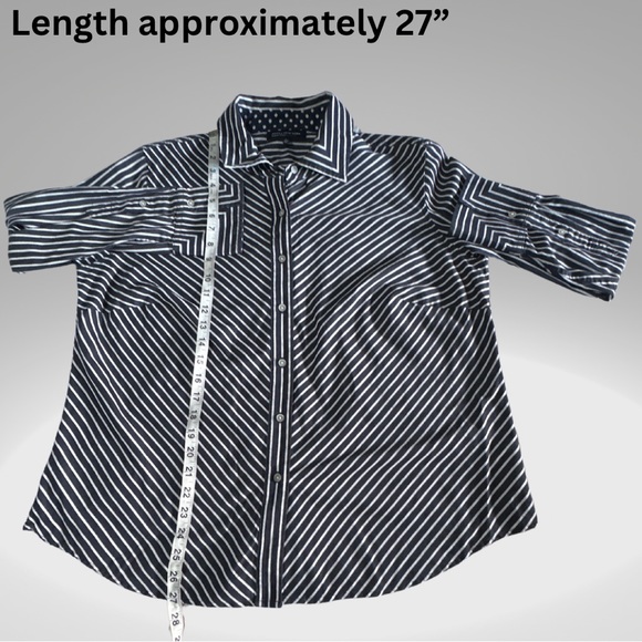 Jones New York Signature Woman Striped Long Sleeve Button Up with Collar Blouse - Picture 9 of 17